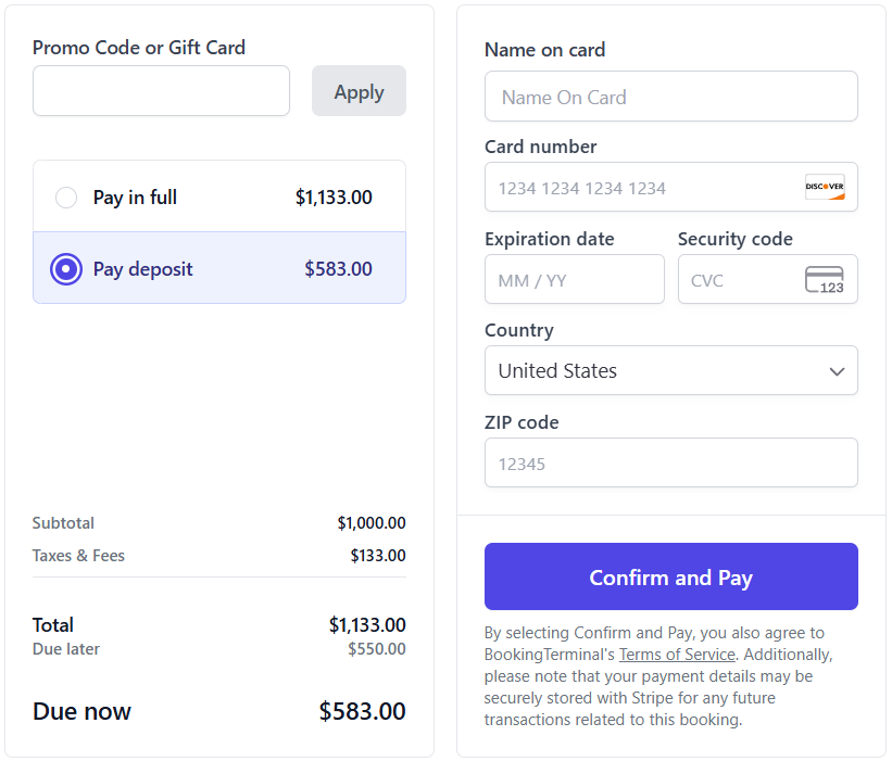 BookingTerminal Deposit